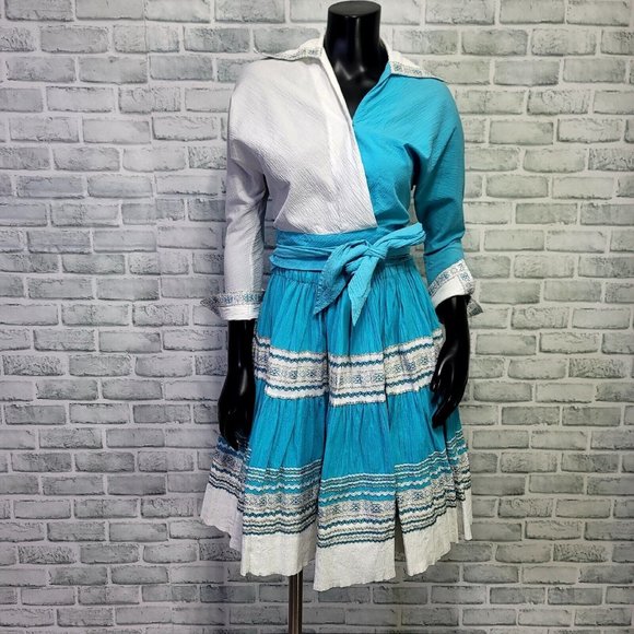 Vintage 50s Square Dance Patio Set‎ Cropped Wrap Top & Skirt Outfit Southwestern - Picture 1 of 13